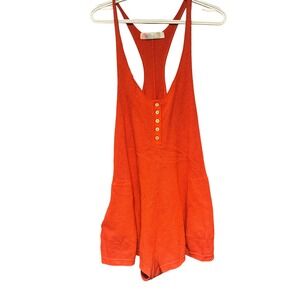 Free People Beach Orange Knit Henley Women's Romper Racerback XS Boho Oversized